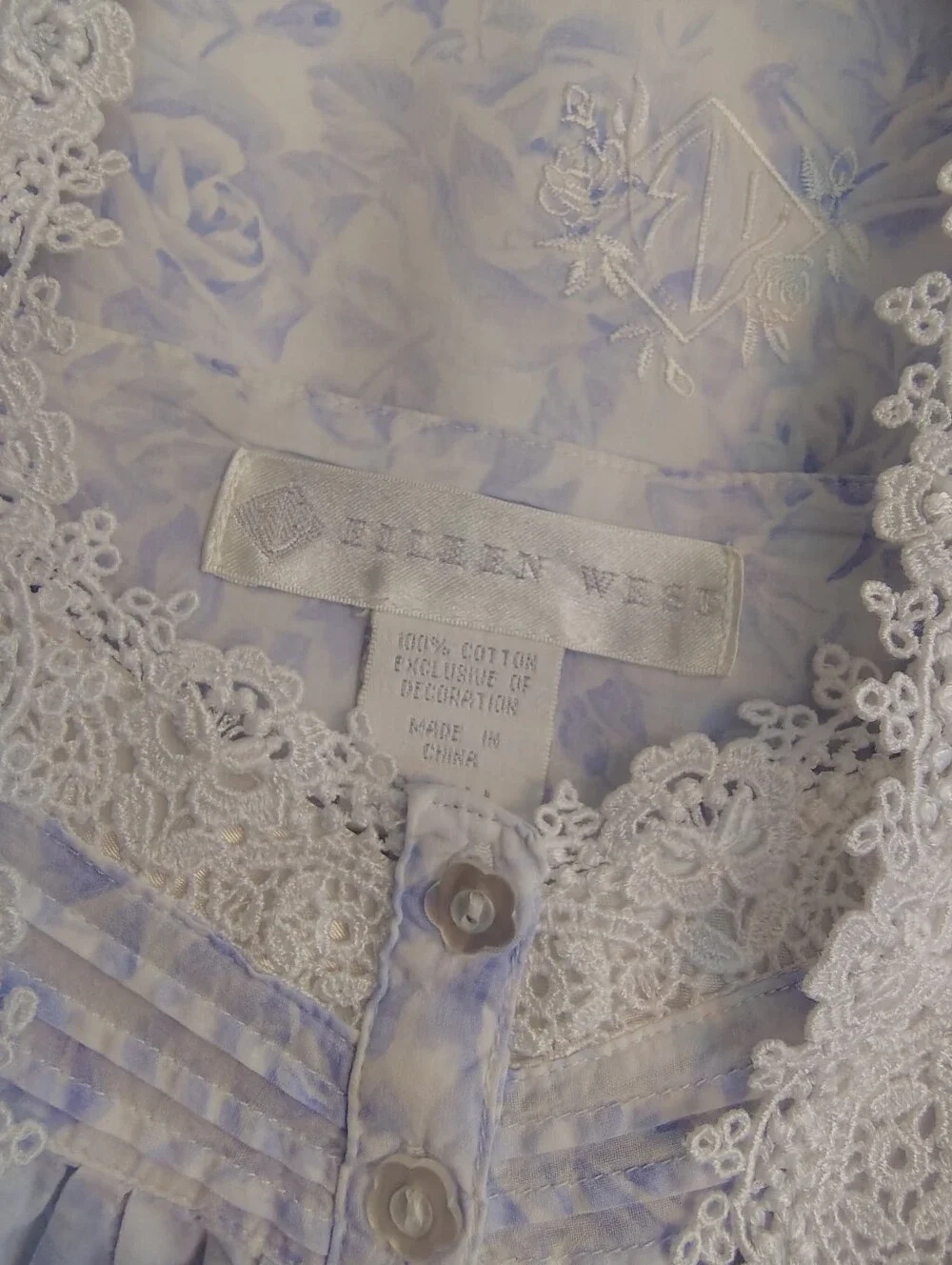 Eileen West 100% Cotton Lawn Nightgown & Robe Set Small Blue Floral Lace 2pc - Picture 2 of 16
